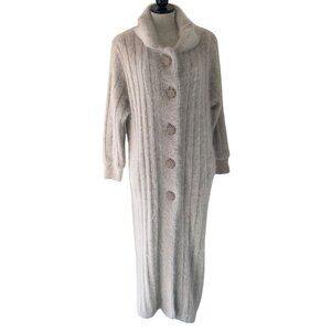 Venesha Vintage Womens Sweater Duster Coat Size Small Beige Full Length